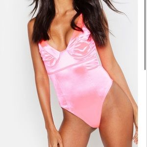 Neon Pink Satin Bodysuit